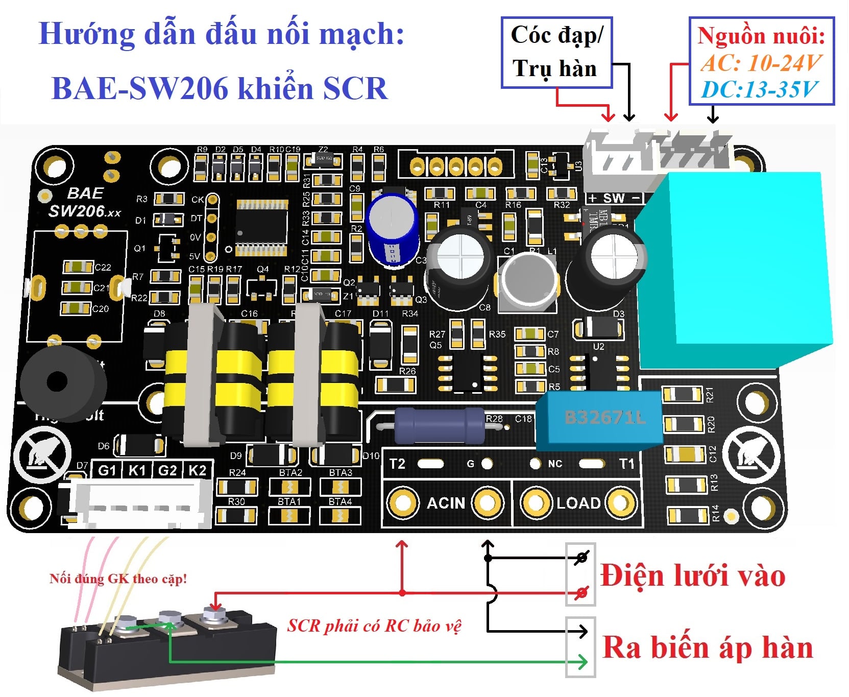 Mạch Timer Bảo Anh Ver 206 Xung Kép SCR Chế Máy Hàn Cell