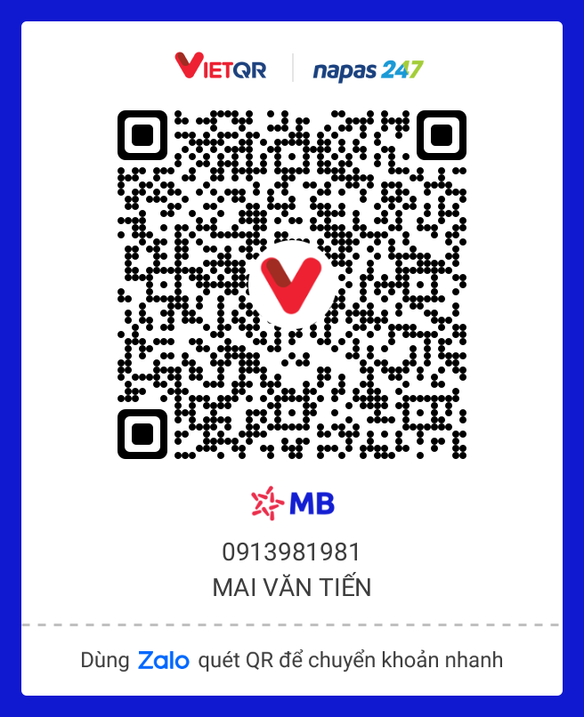 Số Tài khoản: 0913981981 hoặc SHOPKHANGMINH. Chủ Tài khoản: MAI VAN TIEN. Ngân hàng: MB Bank (MB)